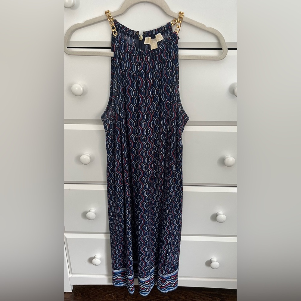 Michael Kors Chic Patterned coctail  Dress with Gold Chain Detail